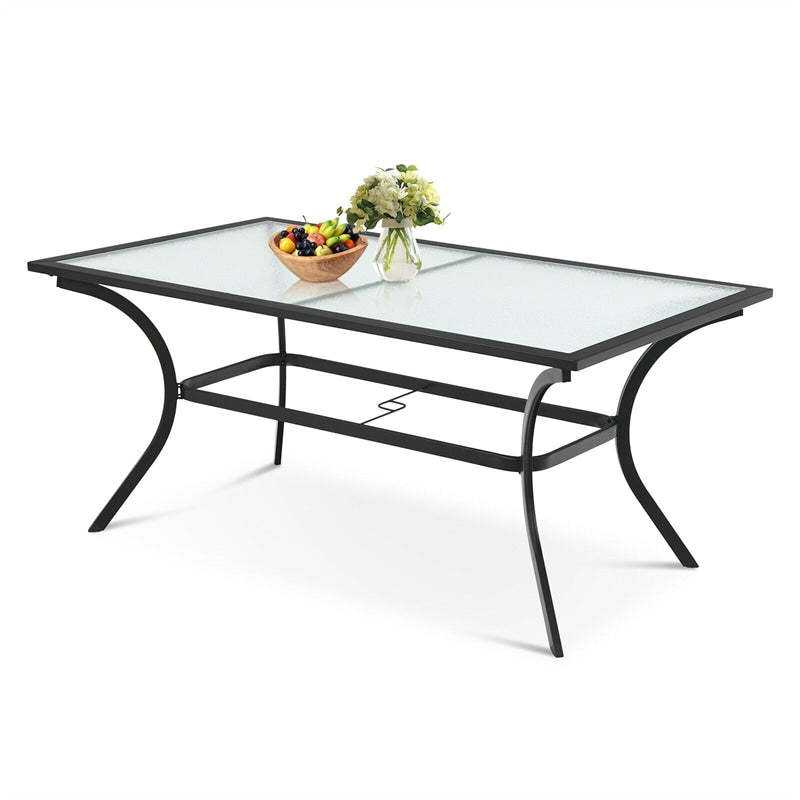 66” x 38” Oversize Rectangular Patio Dining Table Outdoor Bistro Table with Umbrella Hole