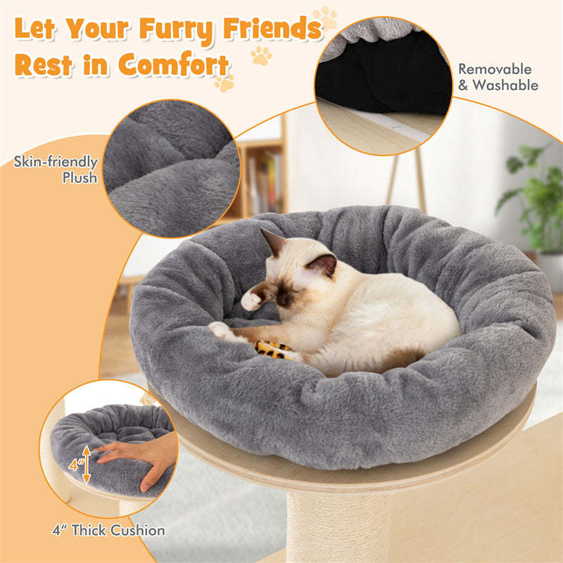 67" Tall Cat Tree, Modern Multi-Level Cat Tower with 3-Story Condo, 2 Perch, Hammock, Sisal Posts & Hanging Play Rope for Large Indoor Cats 20 lbs