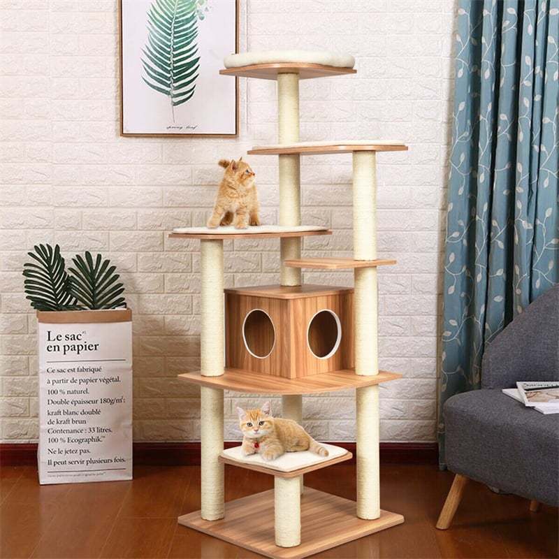 69" Tall Cat Tree Modern Cat Tower Multi-level Kitten Activity Tower with Cat Condo, Sisal Scratching Posts & Plush Cushions