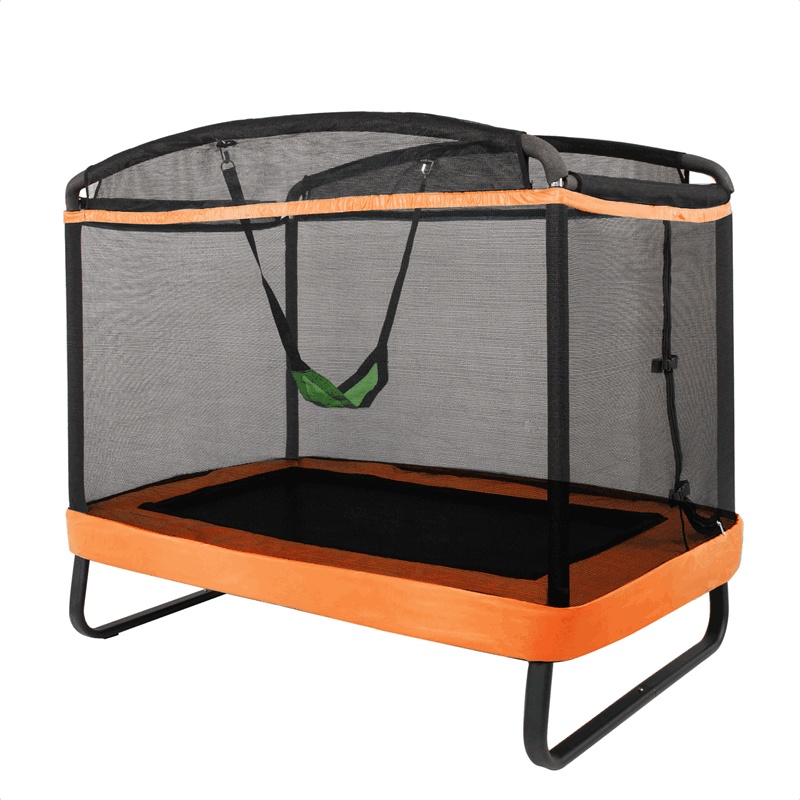 6FT Kids Trampoline with Swing & Safety Enclosure Net, ASTM Approved Indoor Outdoor Rectangle Trampoline for Boys & Girls, 220lbs Capacity