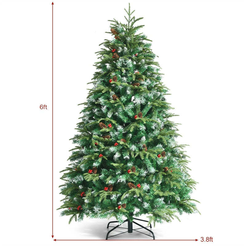 6FT Pre-Lit Artificial Christmas Tree with 350 Multicolor LED Lights, 11 Flash Modes, 899 PVC Tips Hinged Snowy Pine Xmas Tree for Holiday Decor