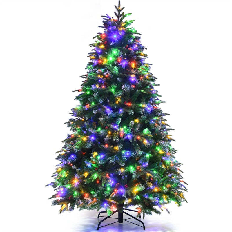 6FT Pre-Lit Artificial Christmas Tree with 350 Multicolor LED Lights, 11 Flash Modes, 899 PVC Tips Hinged Snowy Pine Xmas Tree for Holiday Decor
