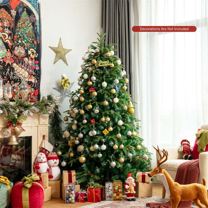 6FT Pre-Lit Artificial Christmas Tree with 350 Multicolor LED Lights, 11 Flash Modes, 899 PVC Tips Hinged Snowy Pine Xmas Tree for Holiday Decor