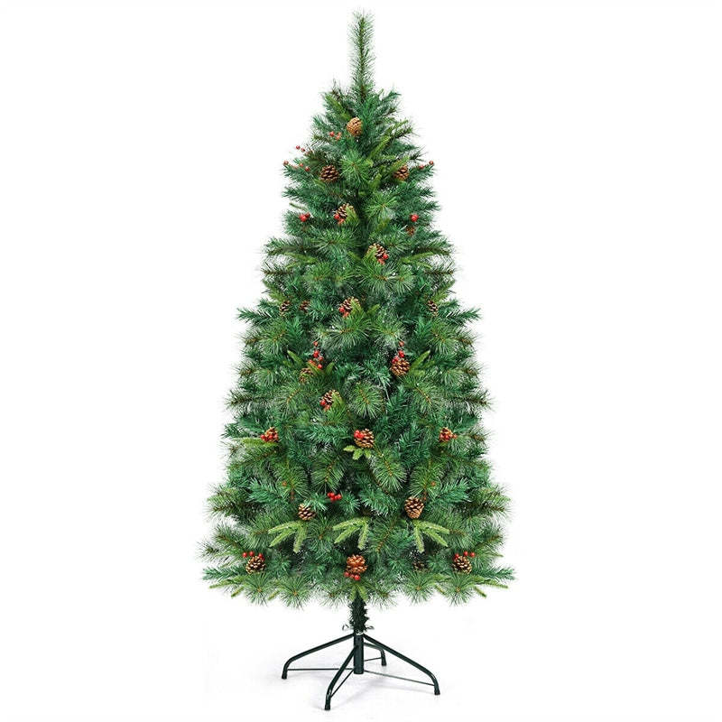 6FT Pre-lit Artificial Hinged Christmas Tree with 250 LED Lights Metal Stand