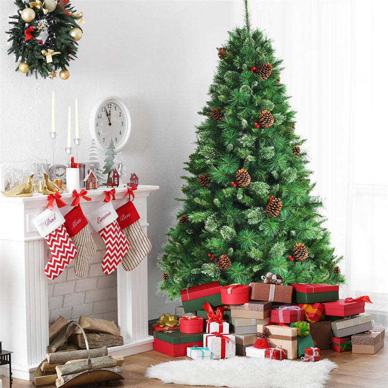 6FT Unlit PVC Artificial Christmas Tree Hinged Pine Tree with Metal Stand