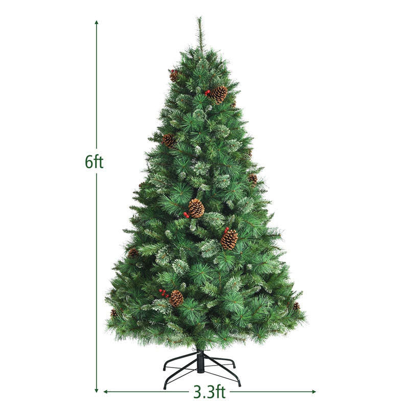 6FT Unlit PVC Artificial Christmas Tree Hinged Pine Tree with Metal Stand