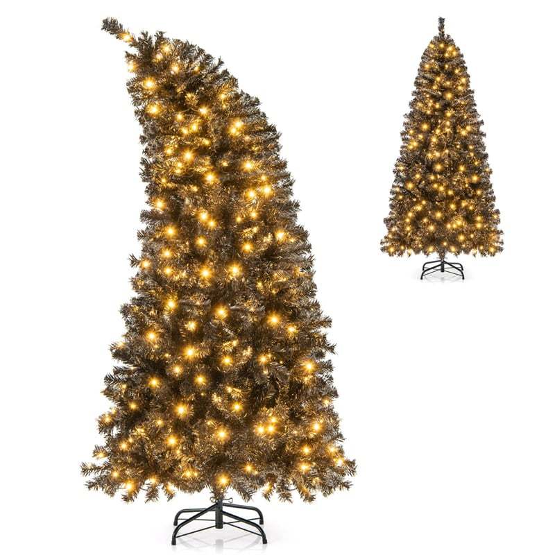 6FT/7FT Artificial Christmas Tree Pre-Lit Black Halloween Tree with Adjustable Treetop, Warm White LED Lights, PVC Branch Tips, Metal Stand