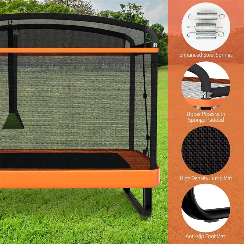 6FT Kids Trampoline with Swing & Safety Enclosure Net, ASTM Approved Indoor Outdoor Rectangle Trampoline for Boys & Girls, 220lbs Capacity