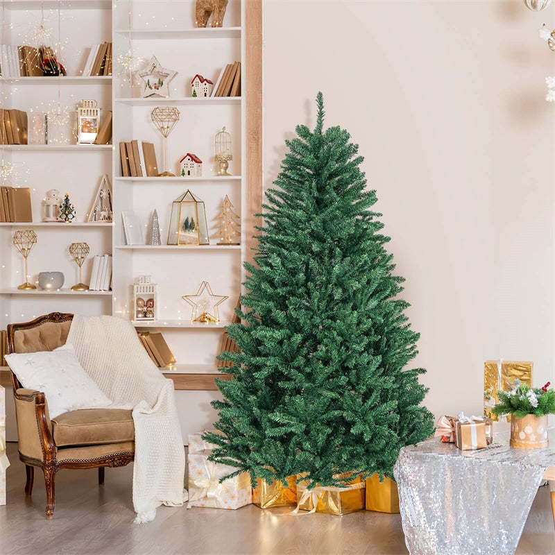 Unlit Artificial Christmas Tree, Hinged Douglas Fir Full Xmas Tree with 1355 Branch Tips & Foldable Metal Stand for Holiday Decor
