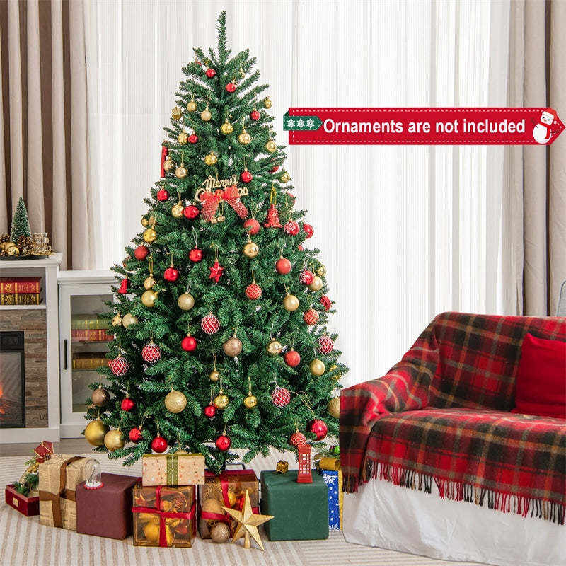 Unlit Artificial Christmas Tree, Hinged Douglas Fir Full Xmas Tree with 1355 Branch Tips & Foldable Metal Stand for Holiday Decor