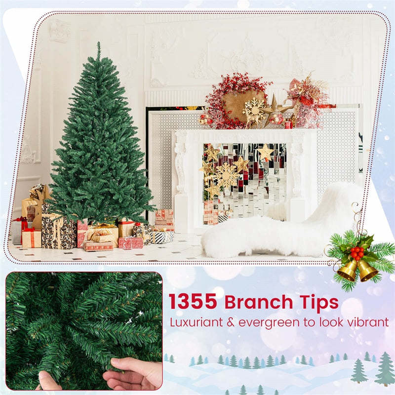 Unlit Artificial Christmas Tree, Hinged Douglas Fir Full Xmas Tree with 1355 Branch Tips & Foldable Metal Stand for Holiday Decor