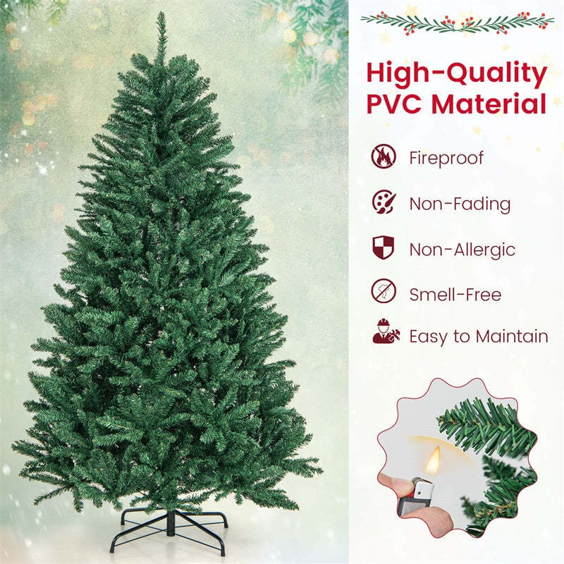 Unlit Artificial Christmas Tree, Hinged Douglas Fir Full Xmas Tree with 1355 Branch Tips & Foldable Metal Stand for Holiday Decor