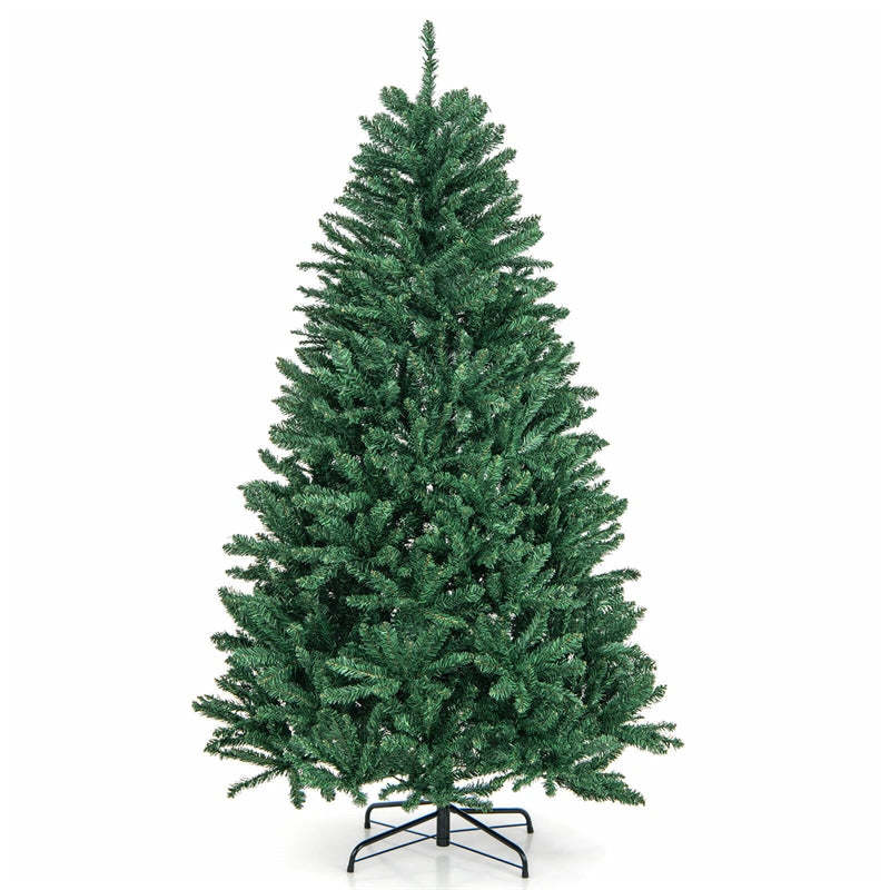 Unlit Artificial Christmas Tree, Hinged Douglas Fir Full Xmas Tree with 1355 Branch Tips & Foldable Metal Stand for Holiday Decor