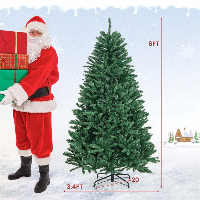 Unlit Artificial Christmas Tree, Hinged Douglas Fir Full Xmas Tree with 1355 Branch Tips & Foldable Metal Stand for Holiday Decor