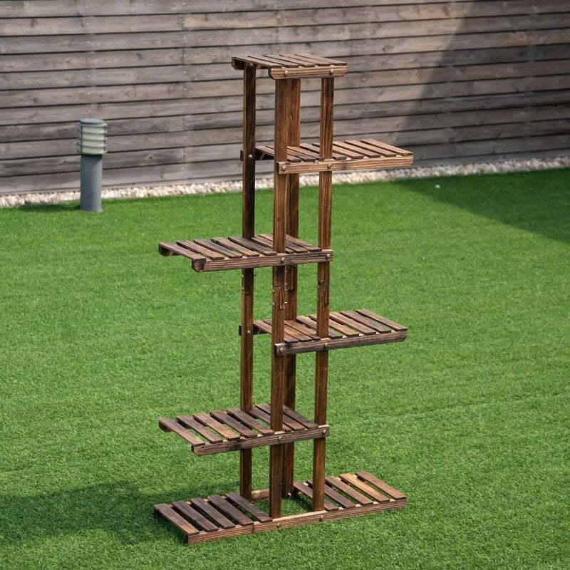 6-Tier Wooden Plant Stand, 11-Pot Flower Display Rack, Indoor Outdoor Plant Shelf Multifunctional Bookshelf for Garden Patio Balcony Living Room