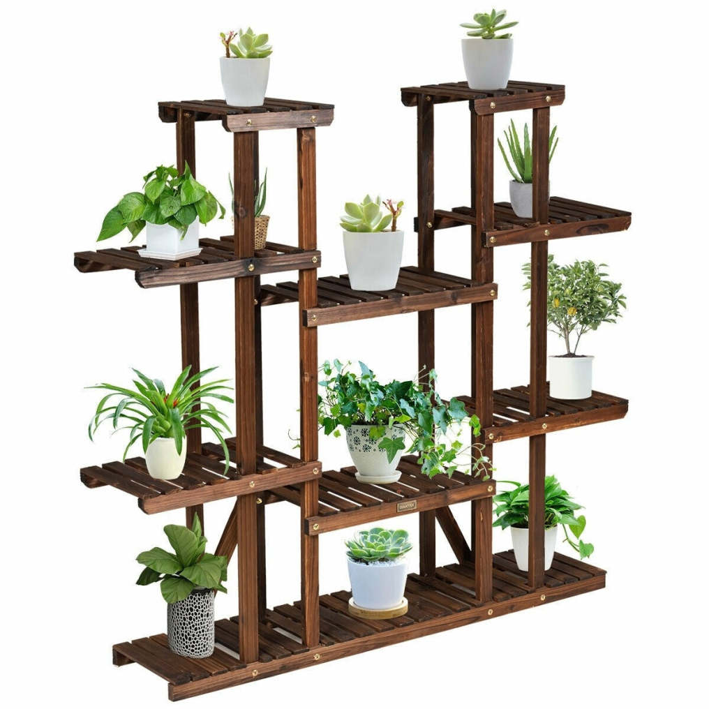 6 Tier Outdoor Wooden Plant Stand Flower Pot Holder Display Shelf