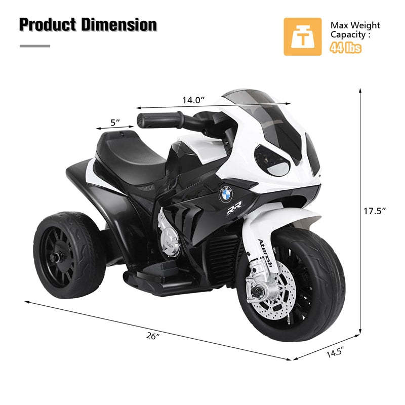 Kids Ride on Motorcycle, Licensed BMW 6V Battery Powered 3-Wheel Motorcycle Car Toy with Lights & Music