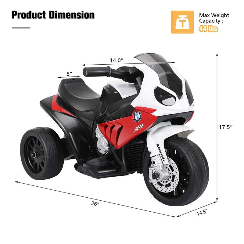 Kids Ride on Motorcycle, Licensed BMW 6V Battery Powered 3-Wheel Motorcycle Car Toy with Lights & Music