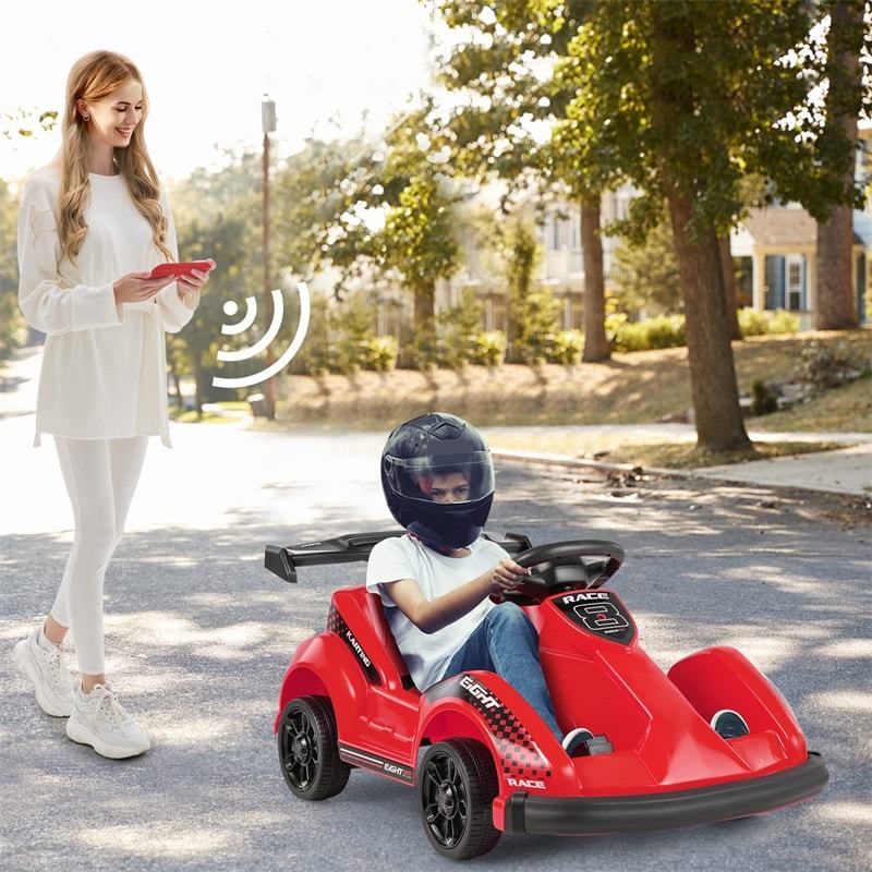6V Kids Racer Go Kart, Electric Go Kart with Remote Control, 4 Wheels, Safety Belt, Music & USB Port, Battery Powered Ride-On Toy for Ages 3-8