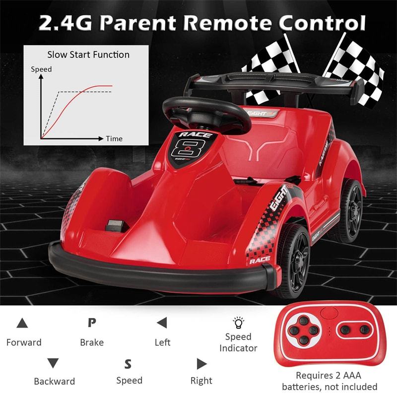 6V Kids Racer Go Kart, Electric Go Kart with Remote Control, 4 Wheels, Safety Belt, Music & USB Port, Battery Powered Ride-On Toy for Ages 3-8