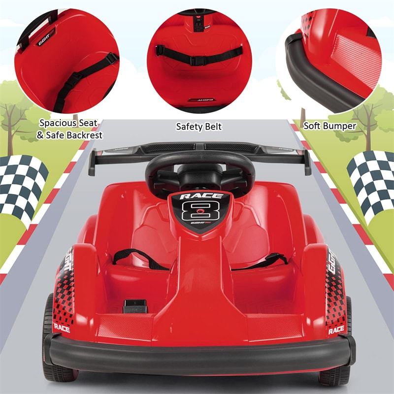 6V Kids Racer Go Kart, Electric Go Kart with Remote Control, 4 Wheels, Safety Belt, Music & USB Port, Battery Powered Ride-On Toy for Ages 3-8