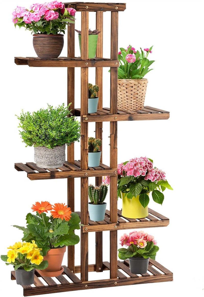 6-Tier Wooden Plant Stand, 11-Pot Flower Display Rack, Indoor Outdoor Plant Shelf Multifunctional Bookshelf for Garden Patio Balcony Living Room