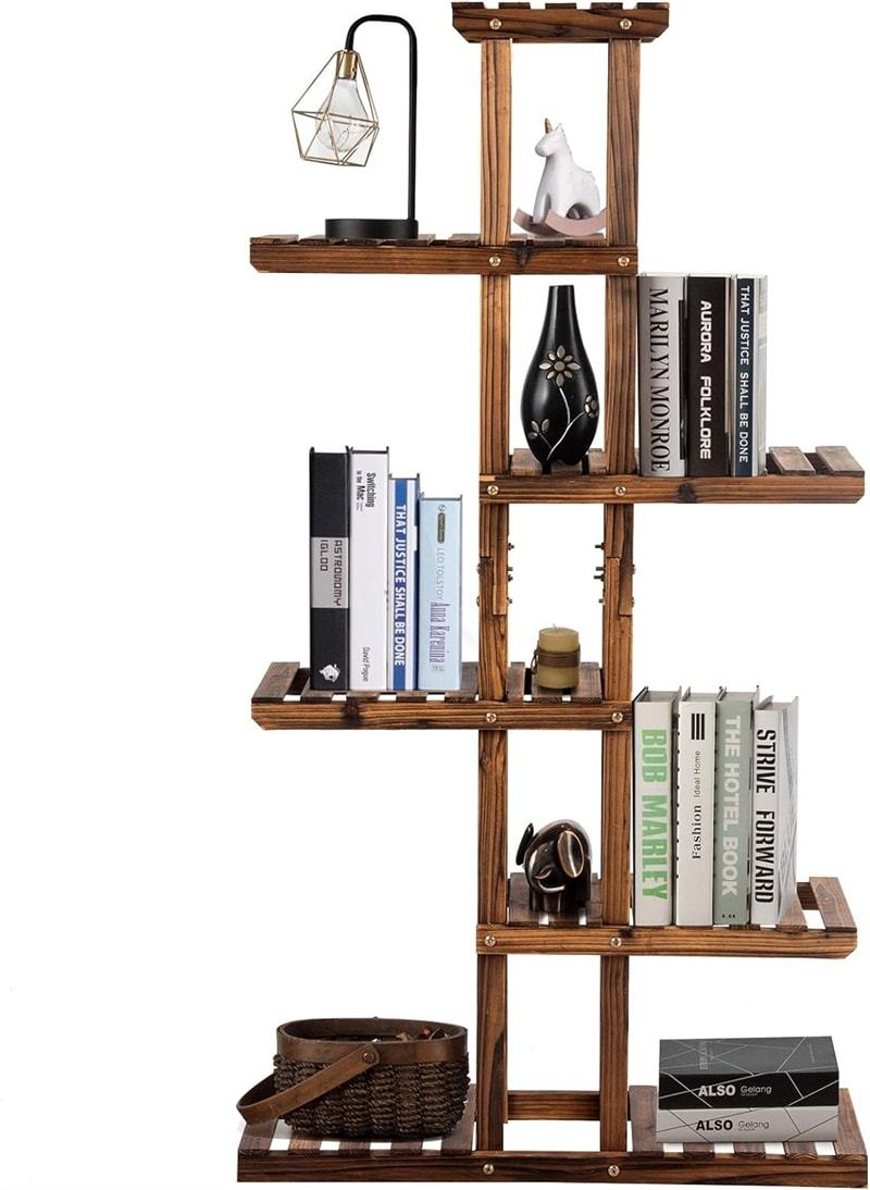 6-Tier Wooden Plant Stand, 11-Pot Flower Display Rack, Indoor Outdoor Plant Shelf Multifunctional Bookshelf for Garden Patio Balcony Living Room