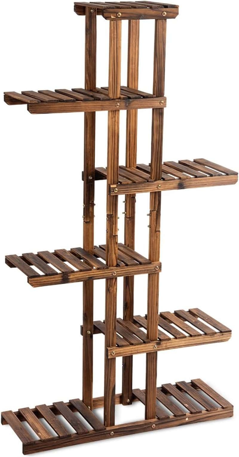 6-Tier Wooden Plant Stand, 11-Pot Flower Display Rack, Indoor Outdoor Plant Shelf Multifunctional Bookshelf for Garden Patio Balcony Living Room
