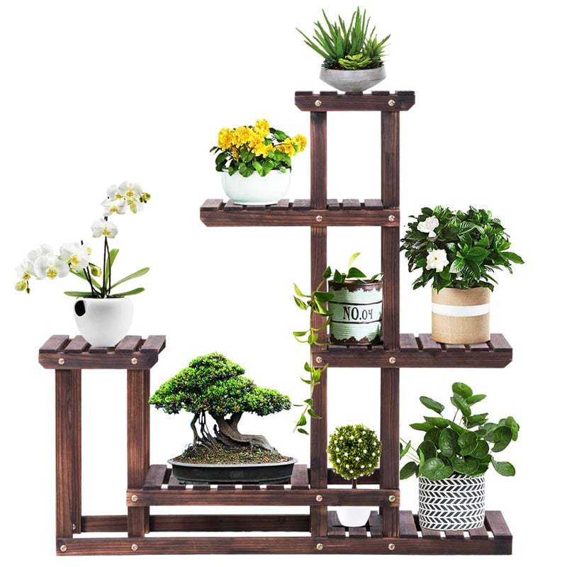 6 Tier Wood Plant Stand Flower Pot Holder Bonsai Display Stand Multiple Tier Organizer Storage Shelf for Home Patio Balcony Garden
