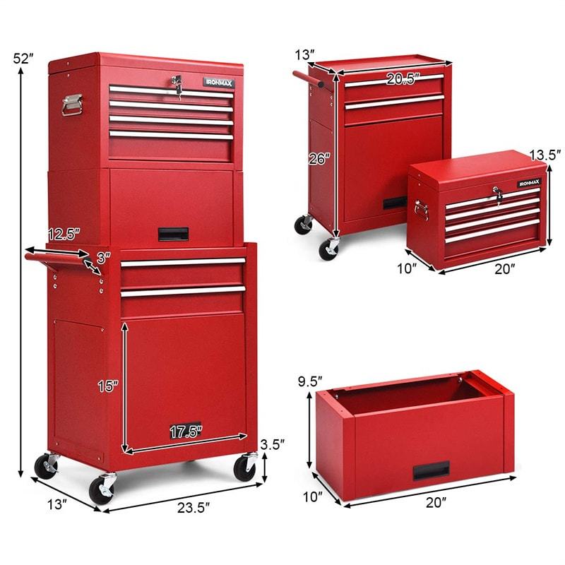 6-Drawer Rolling Tool Chest, 3-in-1 Tool Storage Cabinet with Auto-Lock System, Lockable Wheels & Detachable Top Box for Garage/Workshop