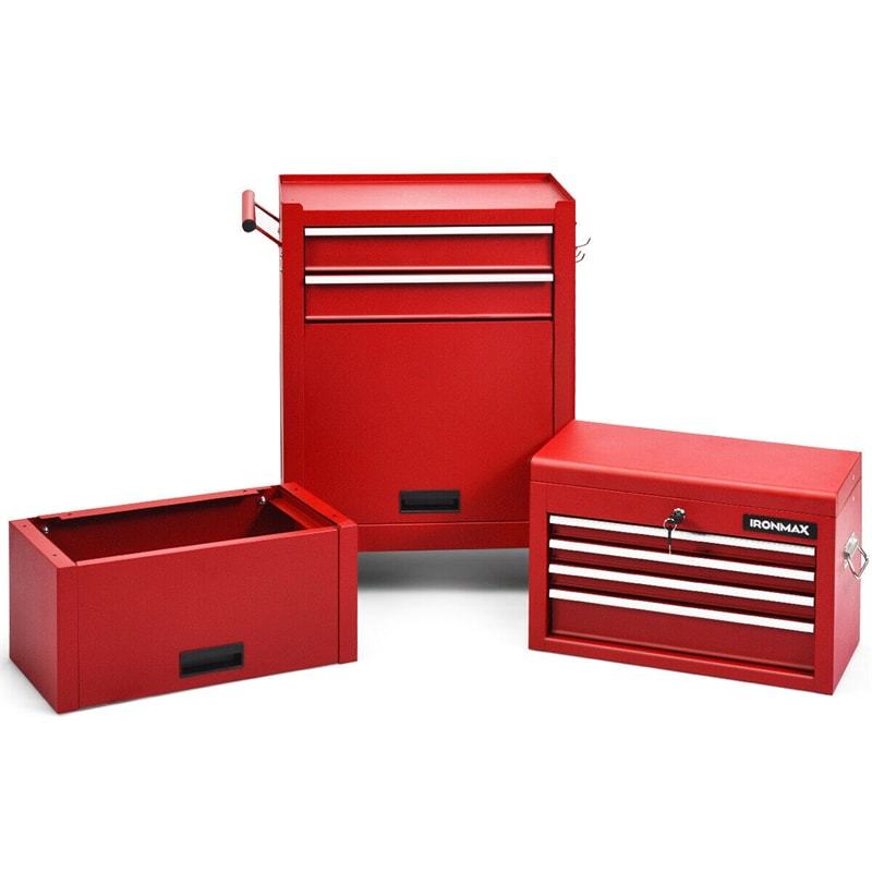 6-Drawer Rolling Tool Chest, 3-in-1 Tool Storage Cabinet with Auto-Lock System, Lockable Wheels & Detachable Top Box for Garage/Workshop