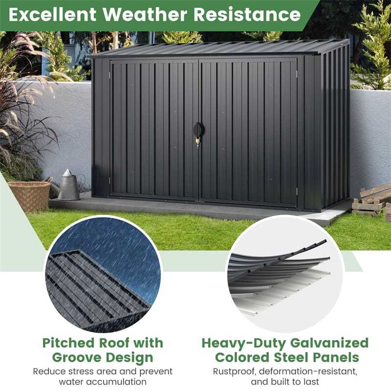 6.3x2.8FT Metal Outdoor Storage Shed with Lockable Door & Snap-On Assembly, Rustproof Steel Utility Cabinet for Bike Trash Cans, Backyard/Garden/Patio