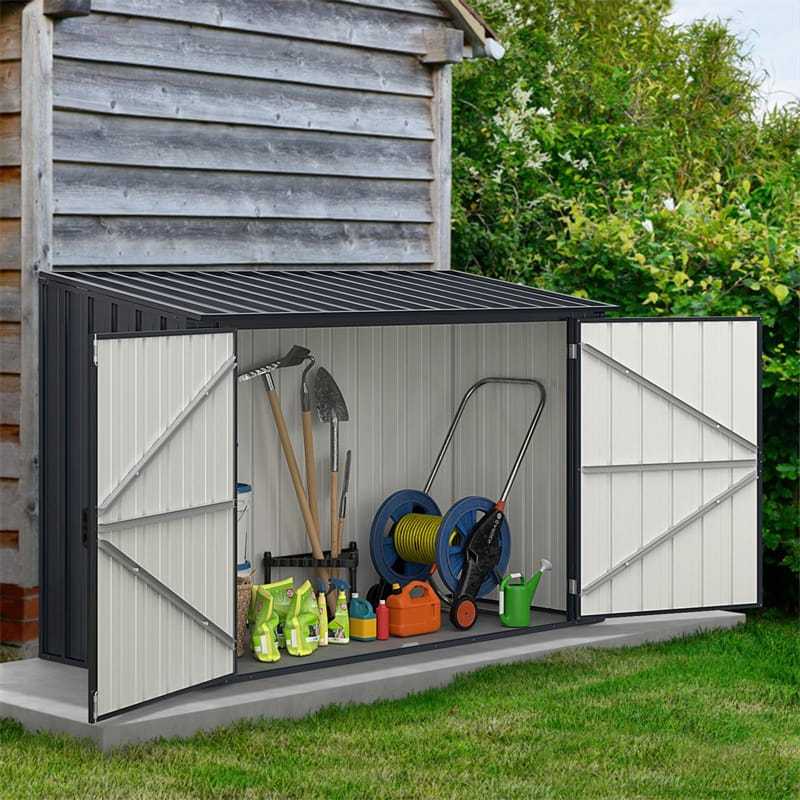 6.3x2.8FT Metal Outdoor Storage Shed with Lockable Door & Snap-On Assembly, Rustproof Steel Utility Cabinet for Bike Trash Cans, Backyard/Garden/Patio