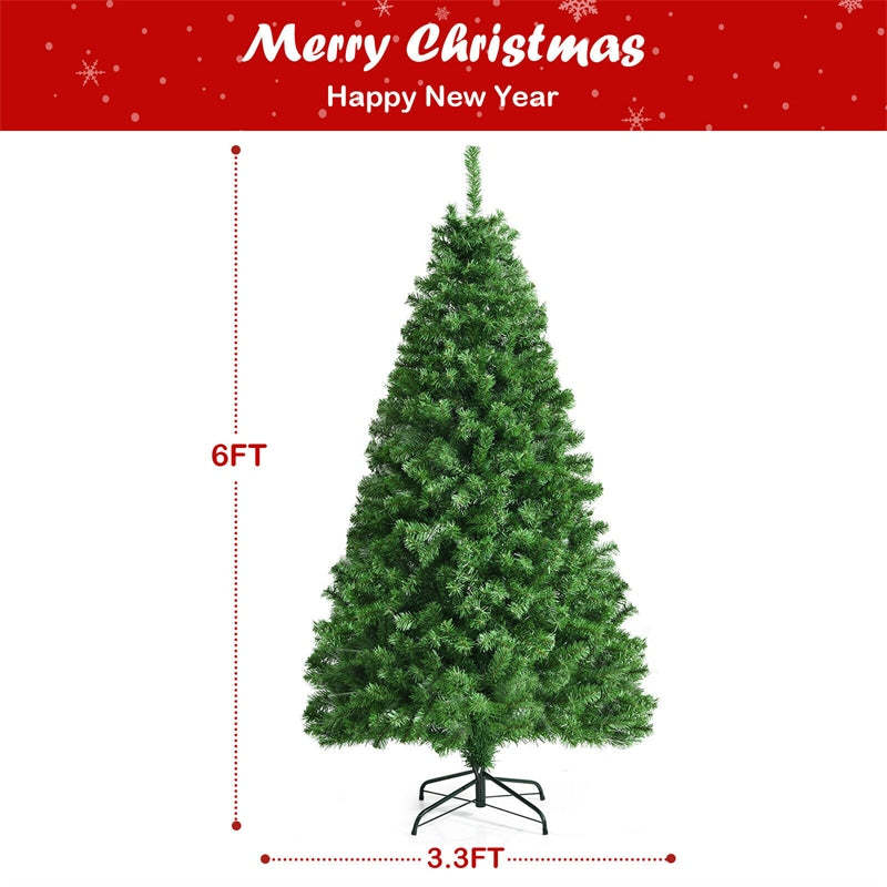 6FT Fiber Optic Christmas Tree, Pre-Lit Premium Spruce Tree with 617 Branch Tips & Metal Stand, Artificial Xmas Full Tree for Indoor Holiday Decor