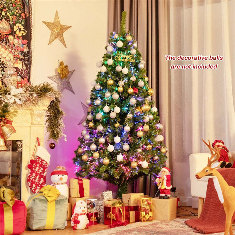 6FT Fiber Optic Christmas Tree, Pre-Lit Premium Spruce Tree with 617 Branch Tips & Metal Stand, Artificial Xmas Full Tree for Indoor Holiday Decor