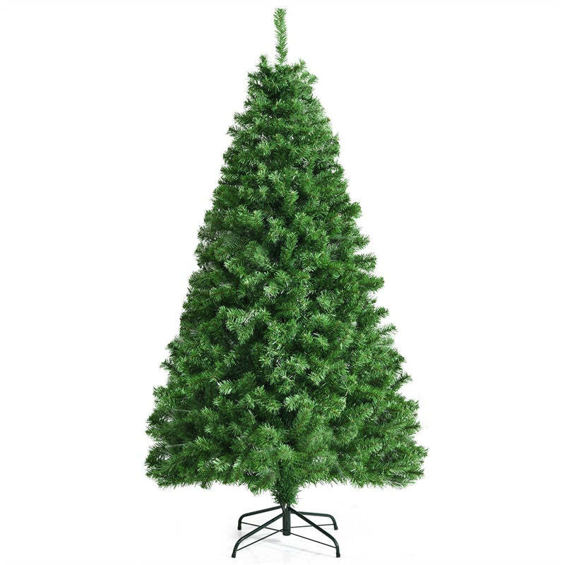 6FT Fiber Optic Christmas Tree, Pre-Lit Premium Spruce Tree with 617 Branch Tips & Metal Stand, Artificial Xmas Full Tree for Indoor Holiday Decor