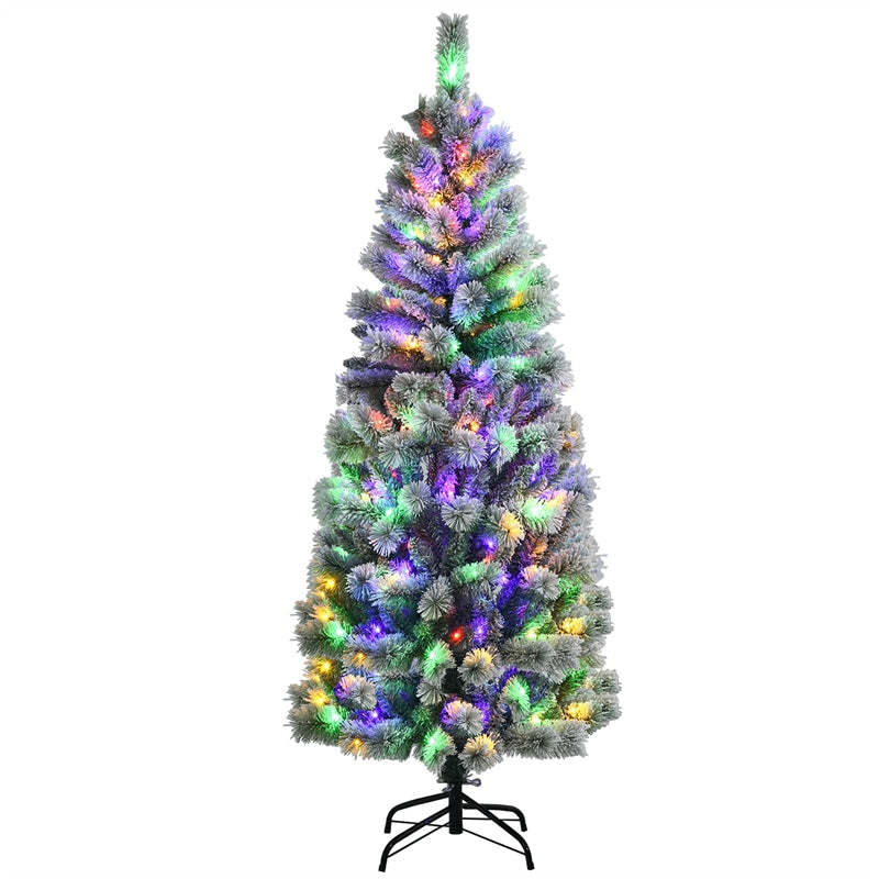 6FT Snow Flocked Christmas Tree Pre-lit Artificial Pine Tree with Remote Control, 200 LED Lights 9 Lighting Modes, Foldable Metal Stand for Home Decor