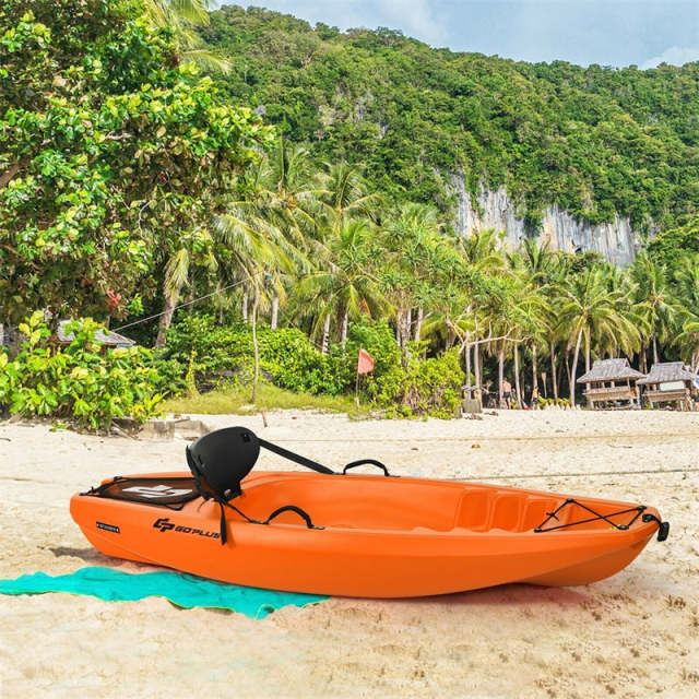 6ft Sit-On-Top Youth Kayak, Kids Kayak Recreational Rowing Fishing Boat with Paddle and Folding Backrest