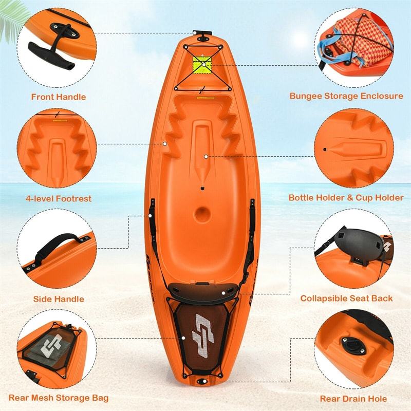 6ft Sit-On-Top Youth Kayak, Kids Kayak Recreational Rowing Fishing Boat with Paddle and Folding Backrest