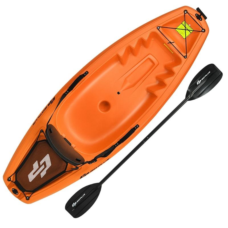 6ft Sit-On-Top Youth Kayak, Kids Kayak Recreational Rowing Fishing Boat with Paddle and Folding Backrest