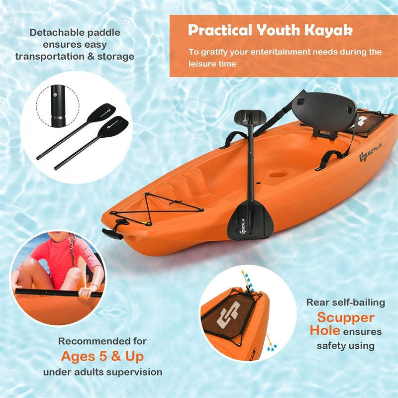6ft Sit-On-Top Youth Kayak, Kids Kayak Recreational Rowing Fishing Boat with Paddle and Folding Backrest