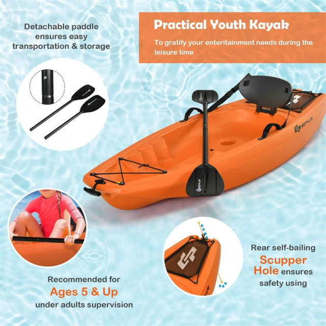 6ft Sit-On-Top Youth Kayak, Kids Kayak Recreational Rowing Fishing Boat with Paddle and Folding Backrest
