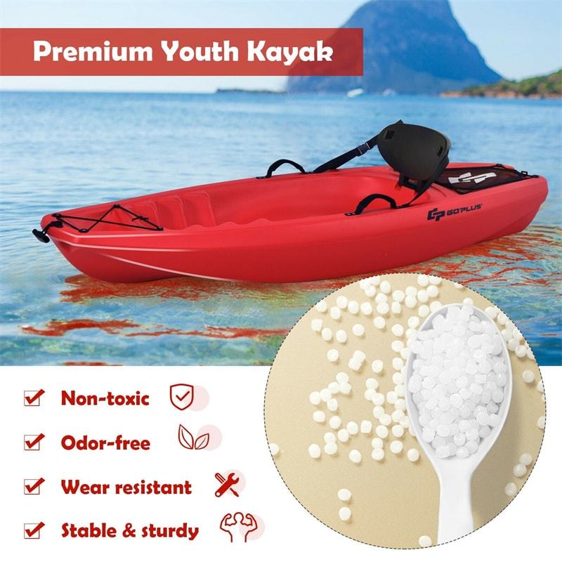 6ft Sit-On-Top Youth Kayak, Kids Kayak Recreational Rowing Fishing Boat with Paddle and Folding Backrest