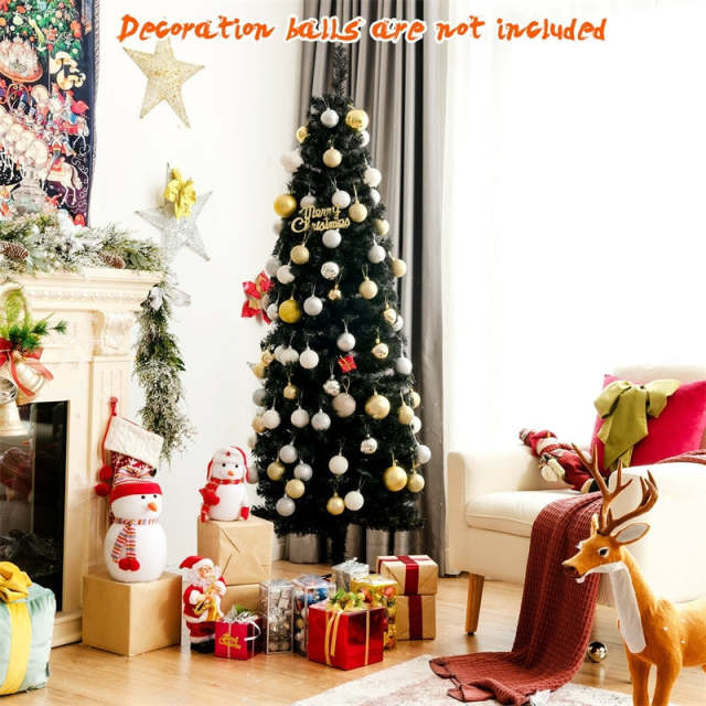 6ft Unlit Pencil Christmas Tree Slim Artificial Xmas Tree with Metal Stand for Holiday Decor