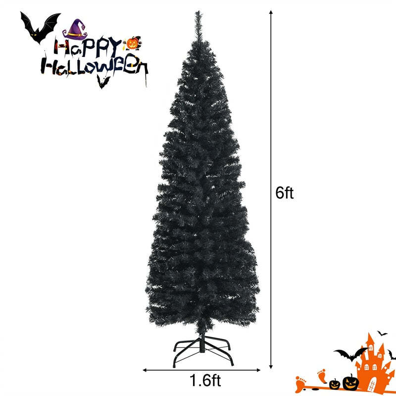 6ft Unlit Pencil Christmas Tree Slim Artificial Xmas Tree with Metal Stand for Holiday Decor