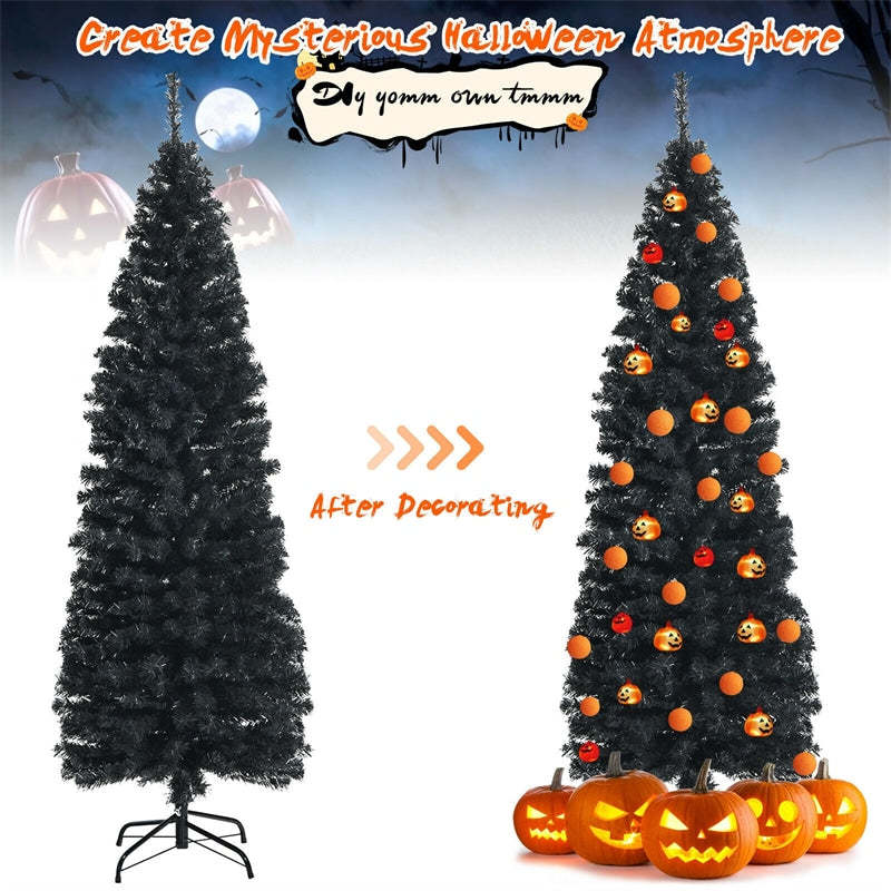6ft Unlit Pencil Christmas Tree Slim Artificial Xmas Tree with Metal Stand for Holiday Decor