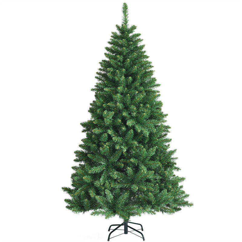 6ft Unlit Hinged Artificial Christmas Tree with Metal Stand for Holiday Decoration