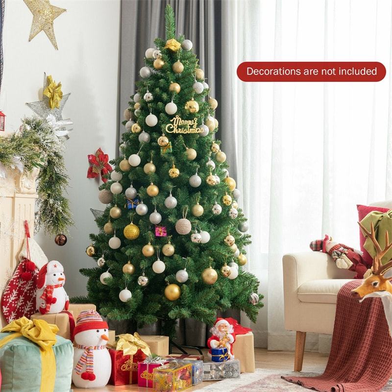 6ft Unlit Hinged Artificial Christmas Tree with Metal Stand for Holiday Decoration