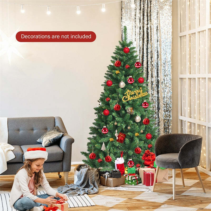 6ft Unlit Hinged Artificial Christmas Tree with Metal Stand for Holiday Decoration