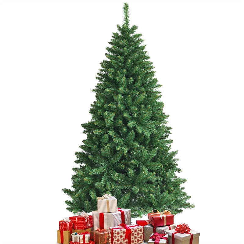 6ft Unlit Hinged Artificial Christmas Tree with Metal Stand for Holiday Decoration